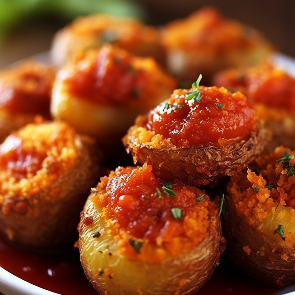 Spicy Stuffed Baby Potatoes with TVP and Tomato Sauce